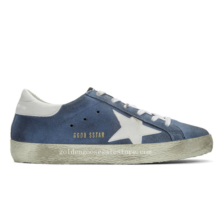Golden Goose Deluxe Brand Men Super Stars Sneakers in Blue Suede and White Star GMS310132